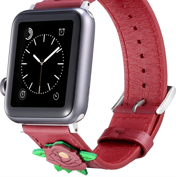 Handmade Rose Leather Watch Band Compatible with Apple Watch 42mm/44mm - Picture 3 of 5